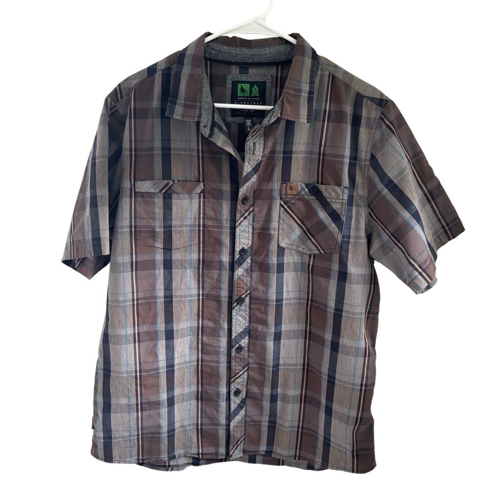 HippyTree Nomad Division Men's Brown Plaid Button Up Size Large